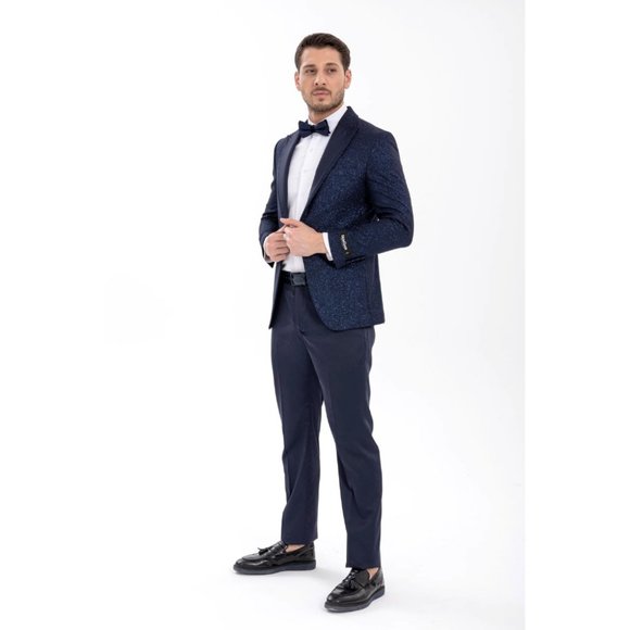 Derman Darkblue Pointed Collar Silvery Classic 2 Piece Tuxedo - Picture 5 of 6